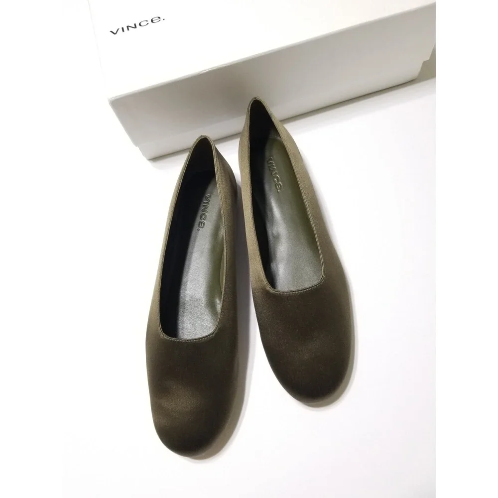NIB‎ Vince Maxwell Italian Satin Ballet Flat Olive Green Size 6.5, 8.5 $225